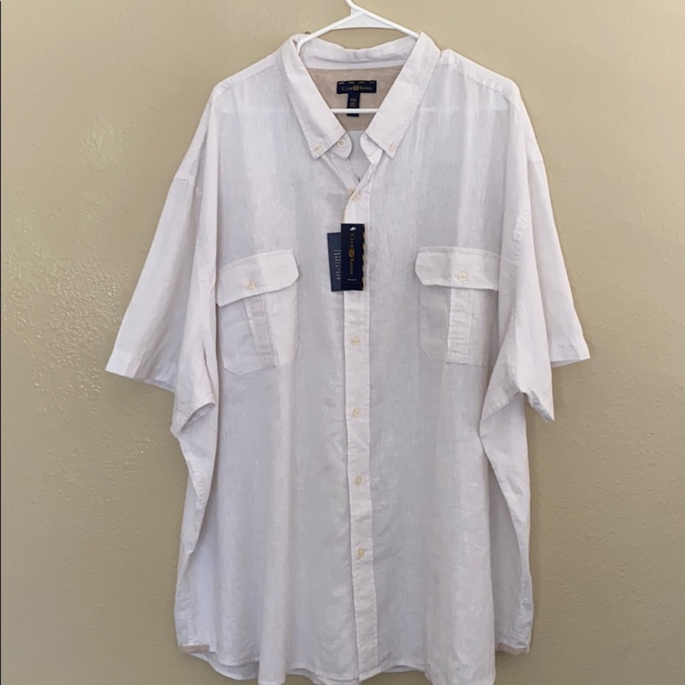 CLUB ROOM Men’ White Linen Button Down Shirt Big & Tall 4XB NWT